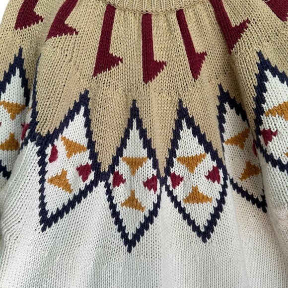 Batya vintage cotton knit crew neck sweater Aztec Southwest Fair Isle size L - Picture 2 of 6